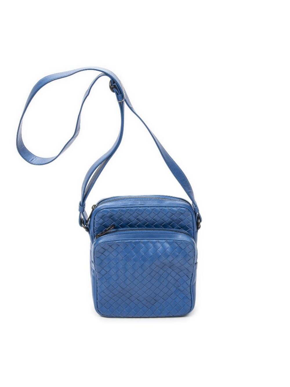 Bottega Veneta Front Slip Pocket Crossbody Blue Intrecciato Leather